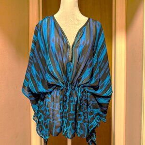 Alberto Makali Blue and Black Sheer Top, Women's Size Large